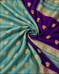 Aqua & Purple Mysore Semi Silk Saree with Gold Zari Motifs