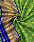 Green & Royal Blue Semi Kanjeevaram Silk Saree with Gold Zari Border