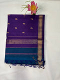 Teal Blue & Purple Saree with Gold Woven Border