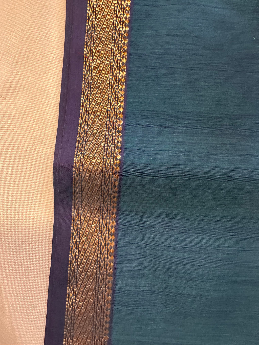 Teal Blue & Purple Saree with Gold Woven Border