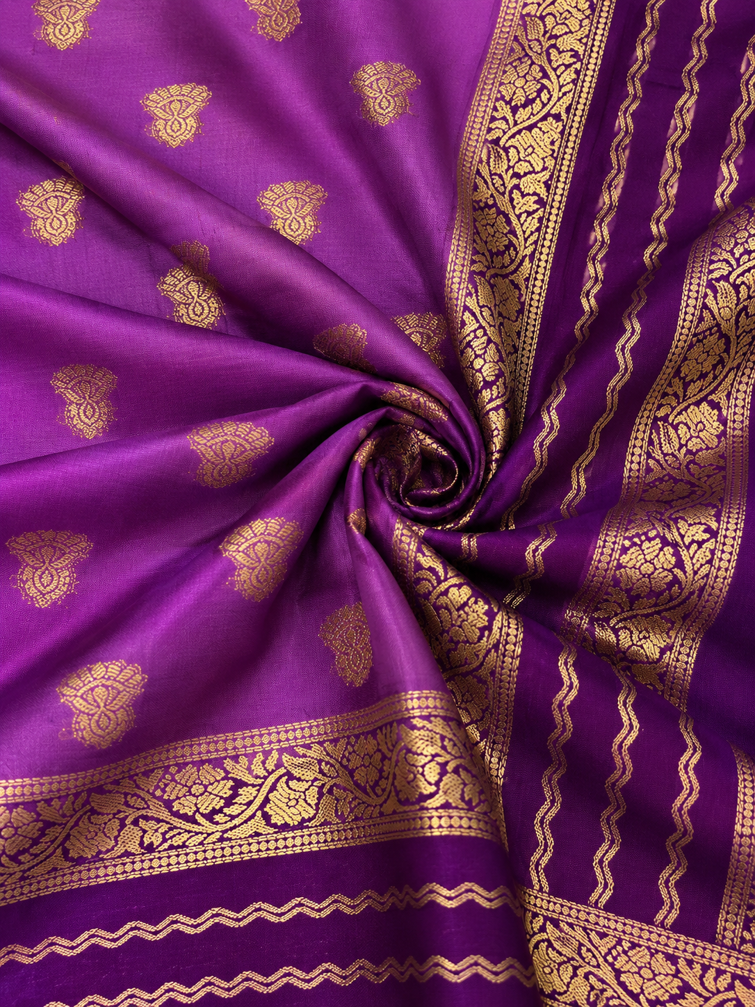 Magenta & Deep Purple Mysore Silk Saree with Gold Zari Border