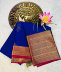 Royal Blue Semi-Silk Kancheepuram Saree with Gold & Pink Zari Border