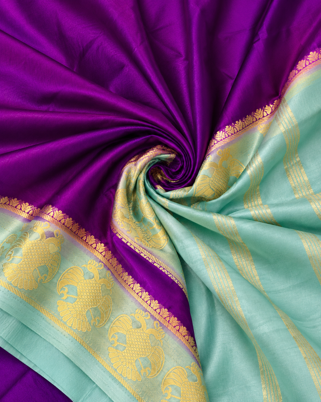 Aqua & Purple Mysore Semi Silk Saree