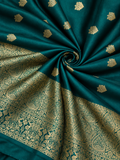 Emerald Green Mysore Semi Silk Saree with Gold Zari Motifs & Rich Pallu