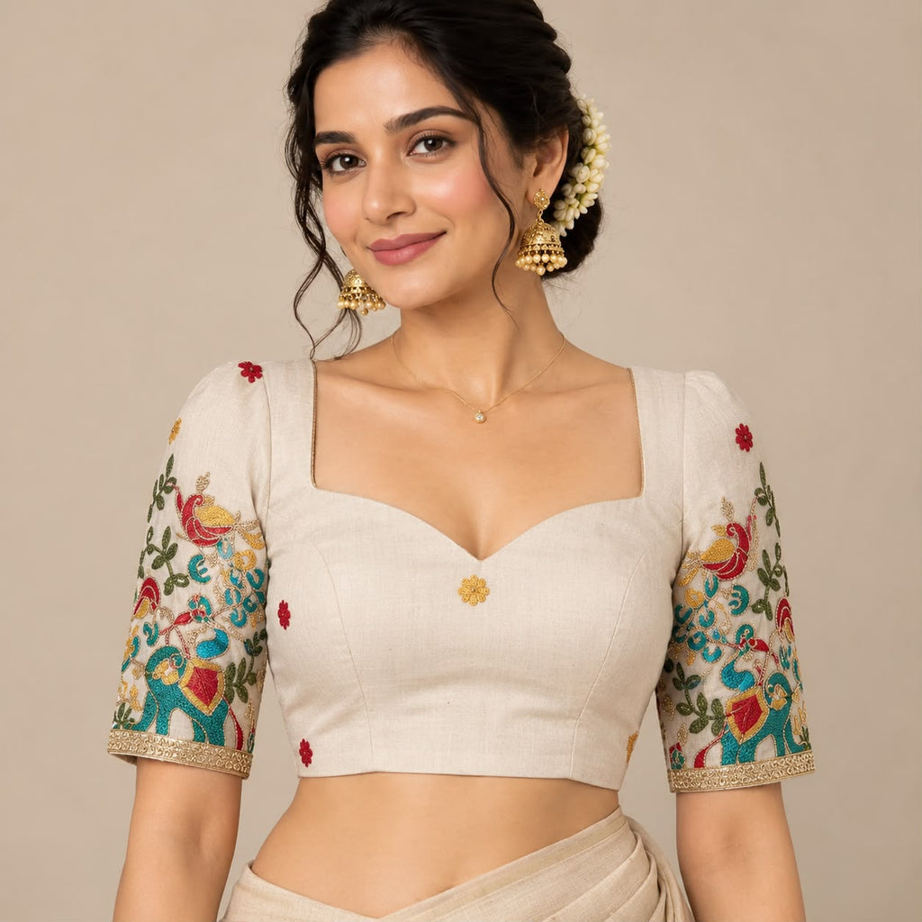 Ivory Embroidered Cotton Blouse