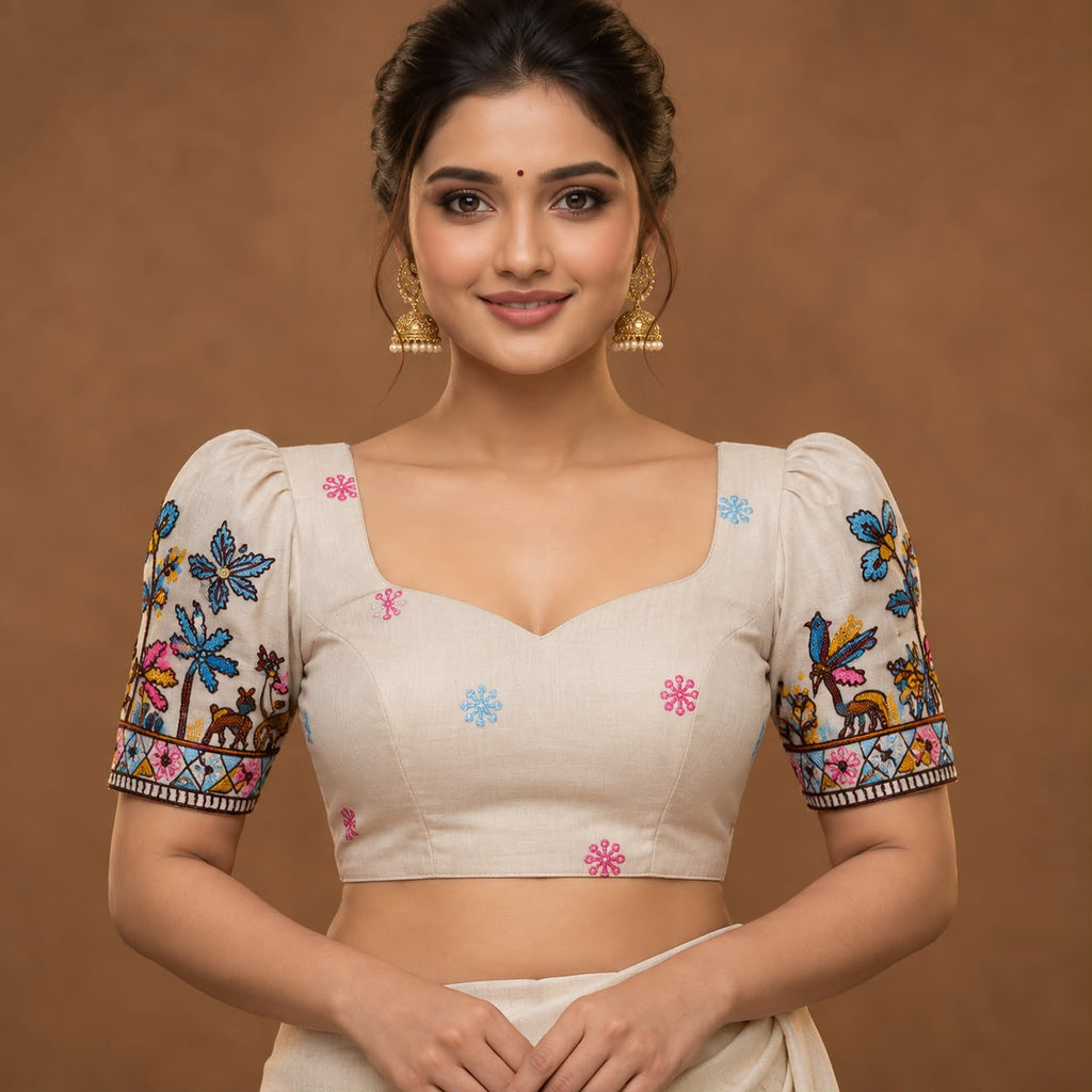 Ivory Embroidered Cotton Blouse