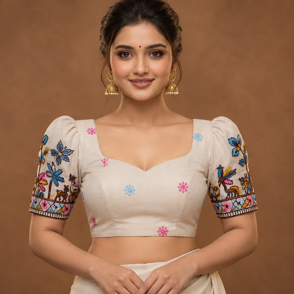 Ivory Embroidered Cotton Blouse