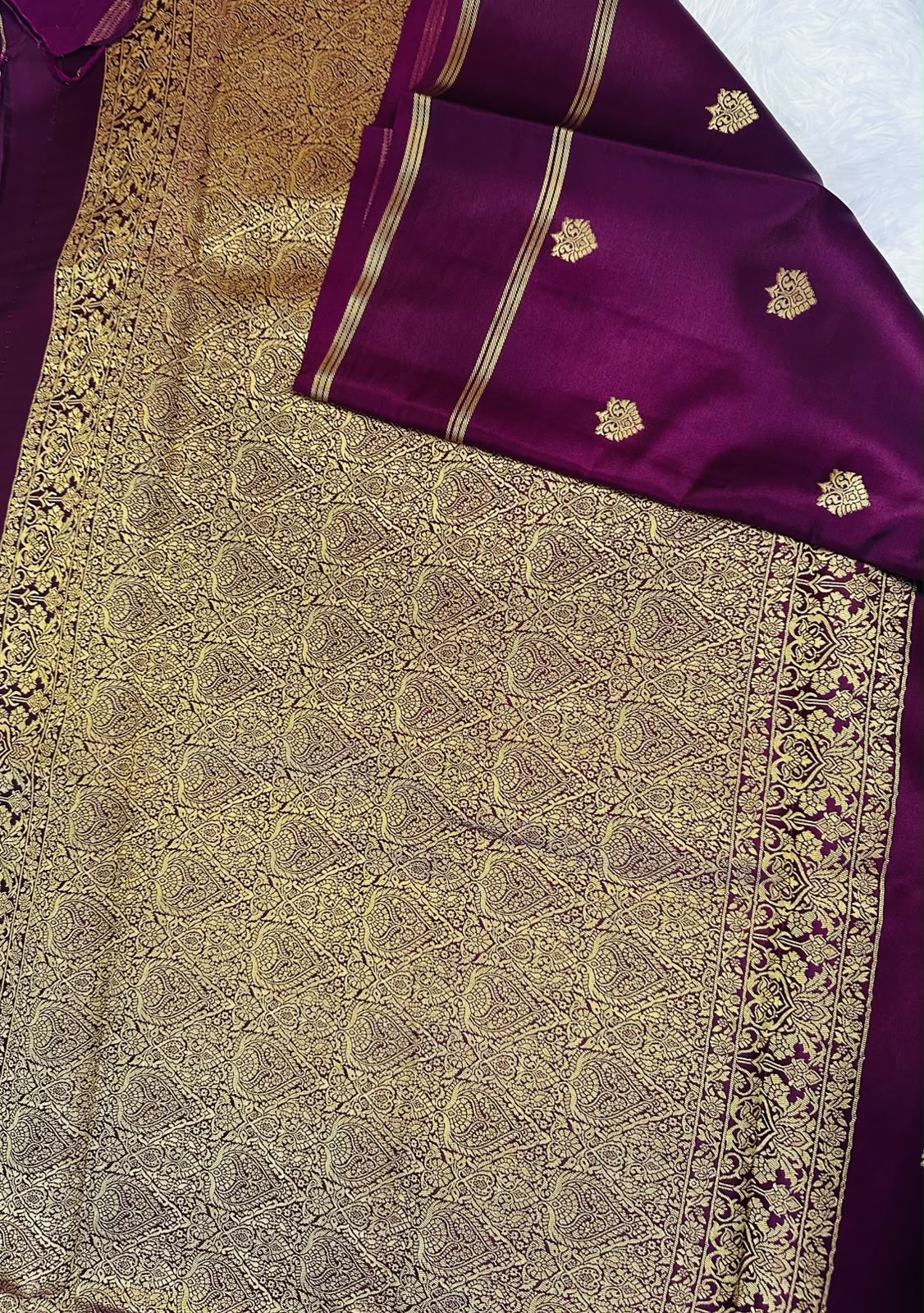 Plum Mysore Silk Saree with Gold Zari Weave | Traditional Diwali Saree