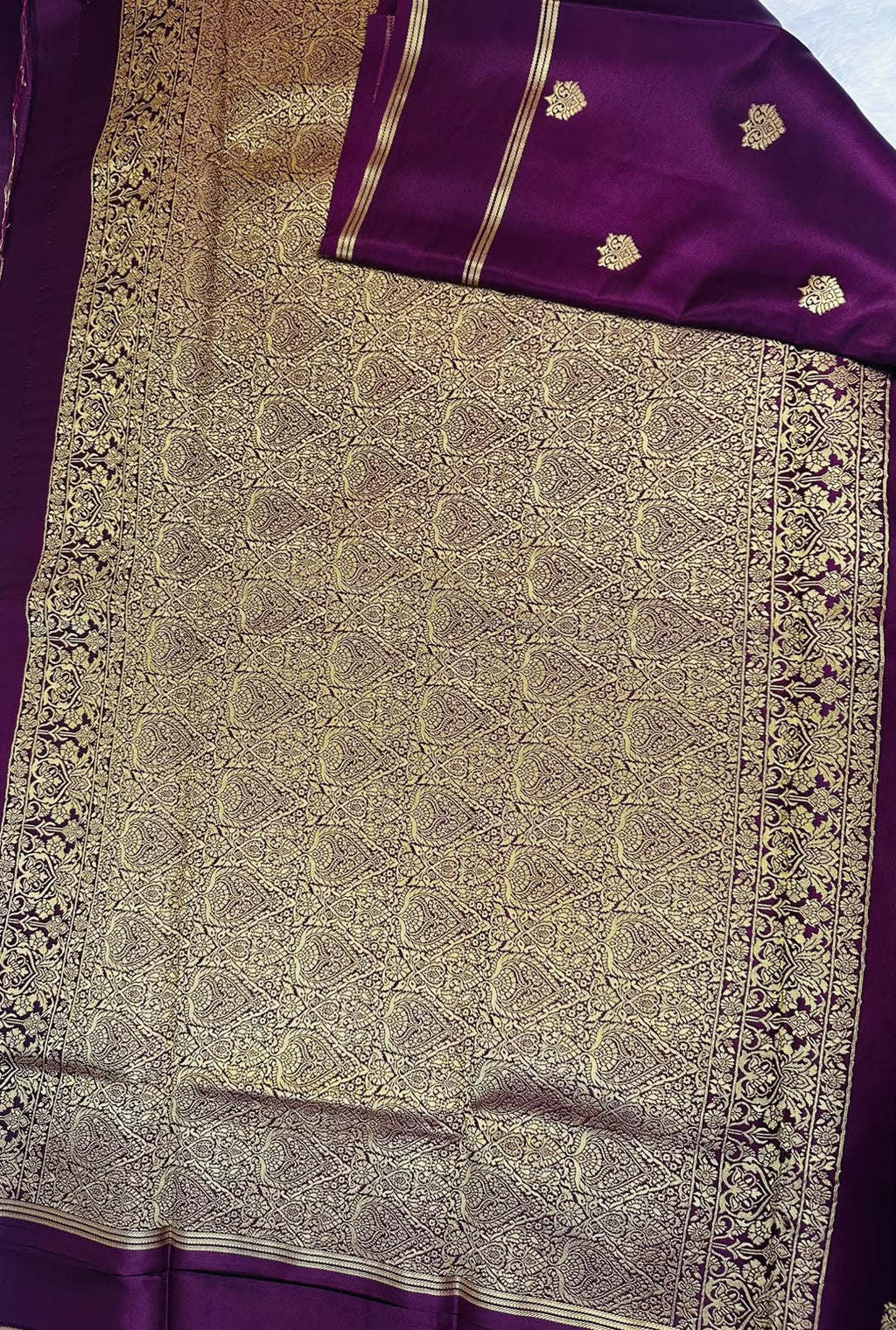 Plum Mysore Silk Saree with Gold Zari Weave | Traditional Diwali Saree