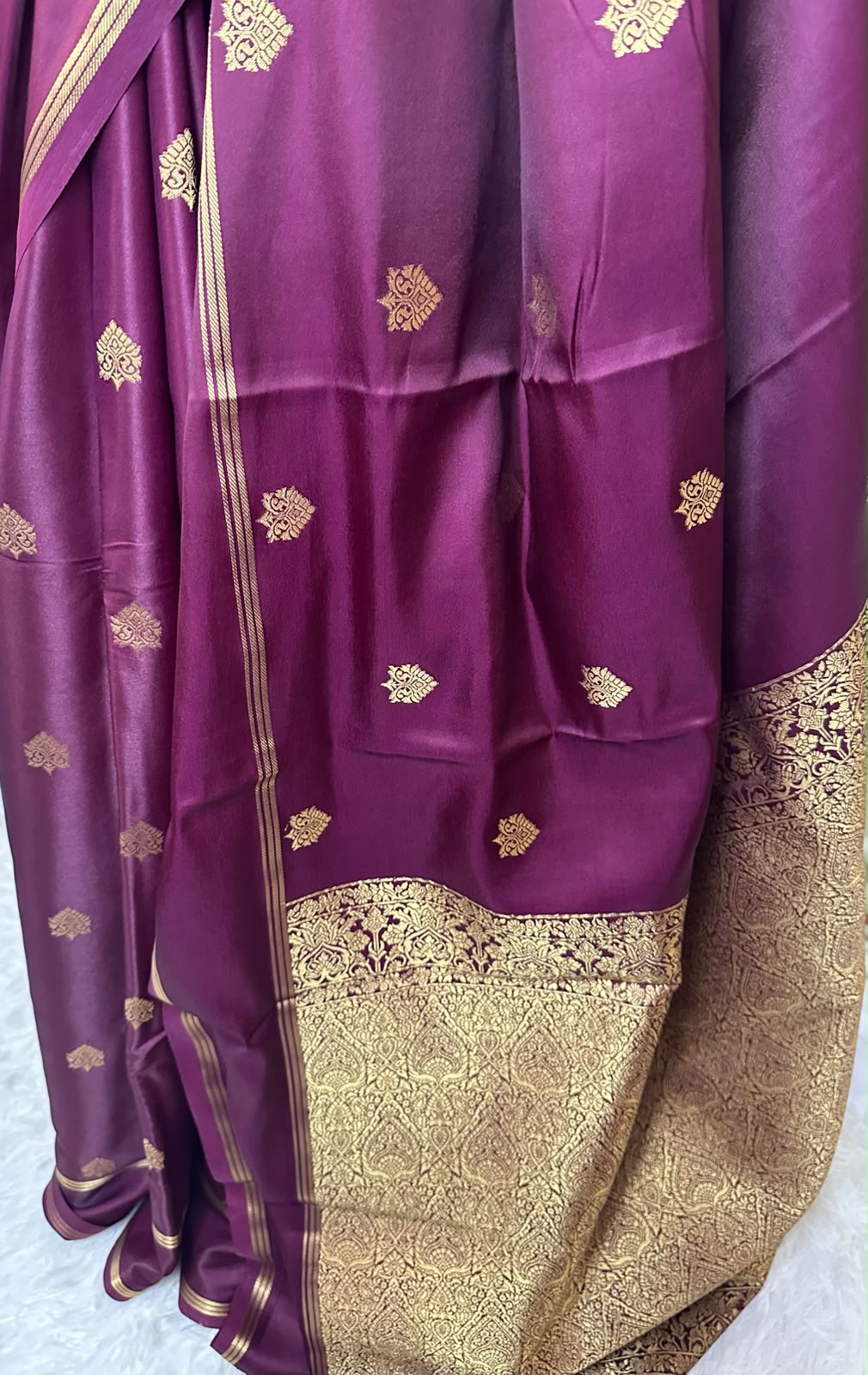 Plum Mysore Silk Saree with Gold Zari Weave | Traditional Diwali Saree
