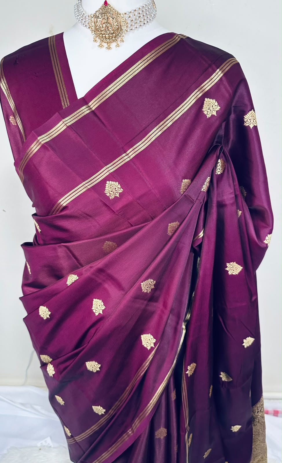 Plum Mysore Silk Saree with Gold Zari Weave | Traditional Diwali Saree
