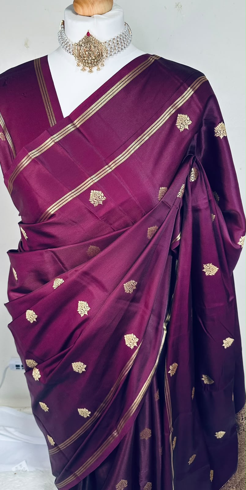 Plum Mysore Silk Saree with Gold Zari Weave | Traditional Diwali Saree