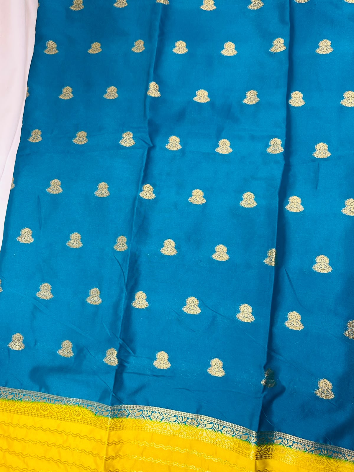 Blue & Yellow Mysore Silk Saree with Gold Woven Motifs | Diwali Saree