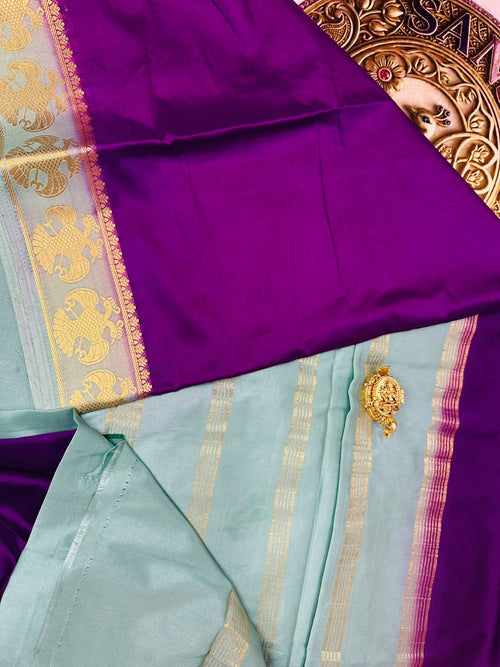 Aqua & Purple Mysore Semi Silk Saree