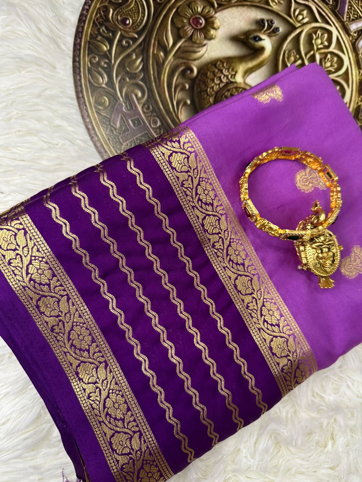 Magenta & Deep Purple Mysore Silk Saree with Gold Zari Border