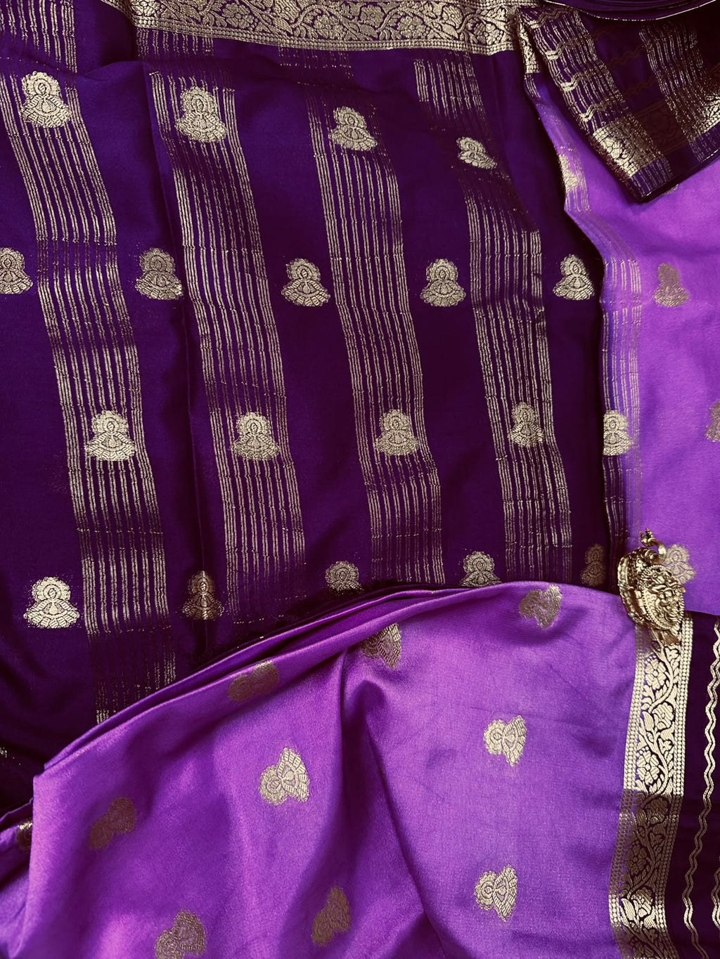 Magenta & Deep Purple Mysore Silk Saree with Gold Zari Border