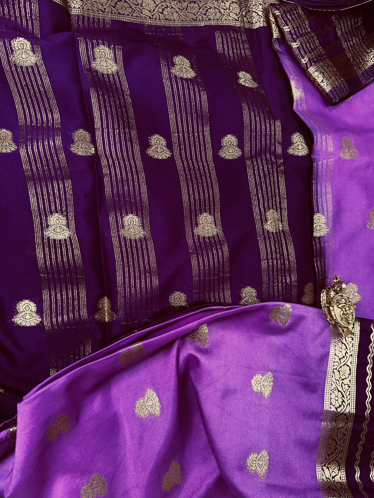 Magenta & Deep Purple Mysore Silk Saree with Gold Zari Border
