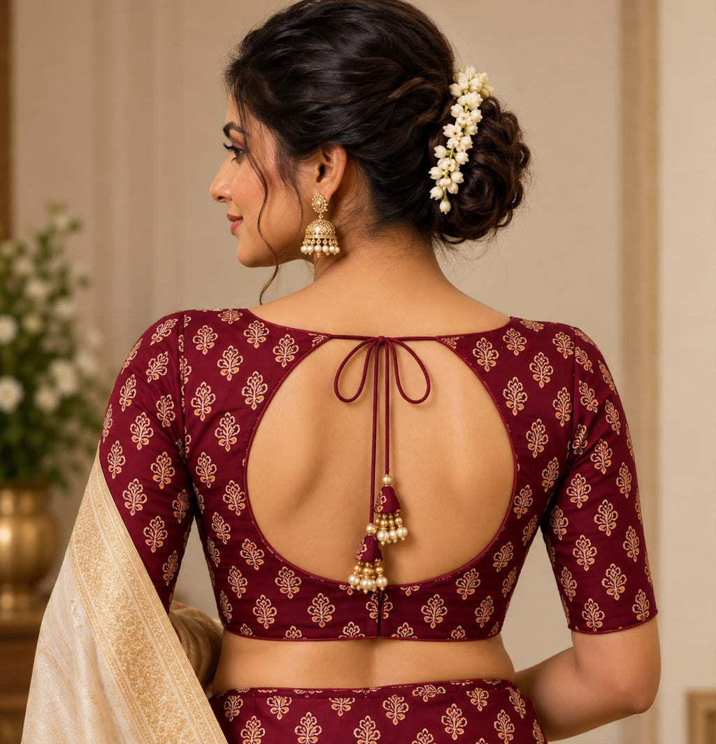 Maroon Printed Cotton Blouse