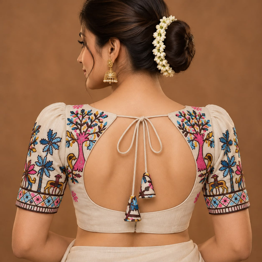Ivory Embroidered Cotton Blouse