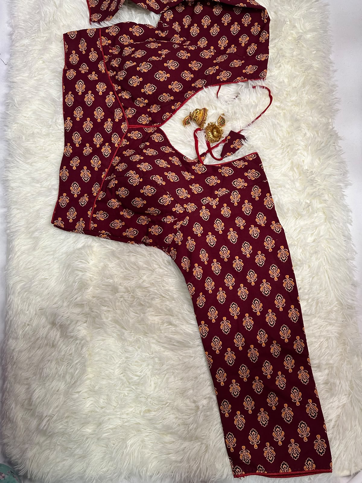 Maroon Printed Cotton Blouse
