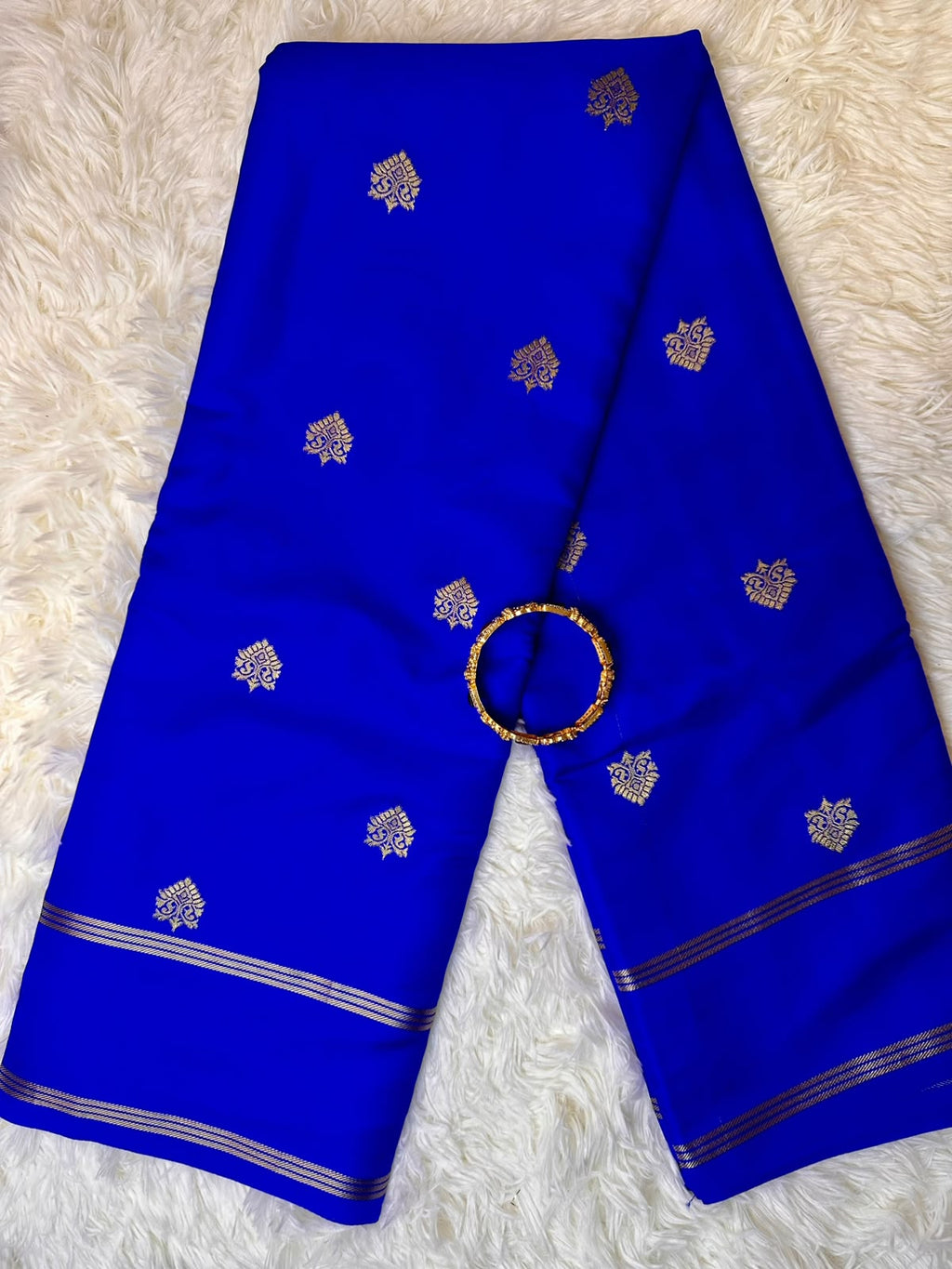 Royal Blue Semi-Silk Mysore Saree with Gold Woven Motifs