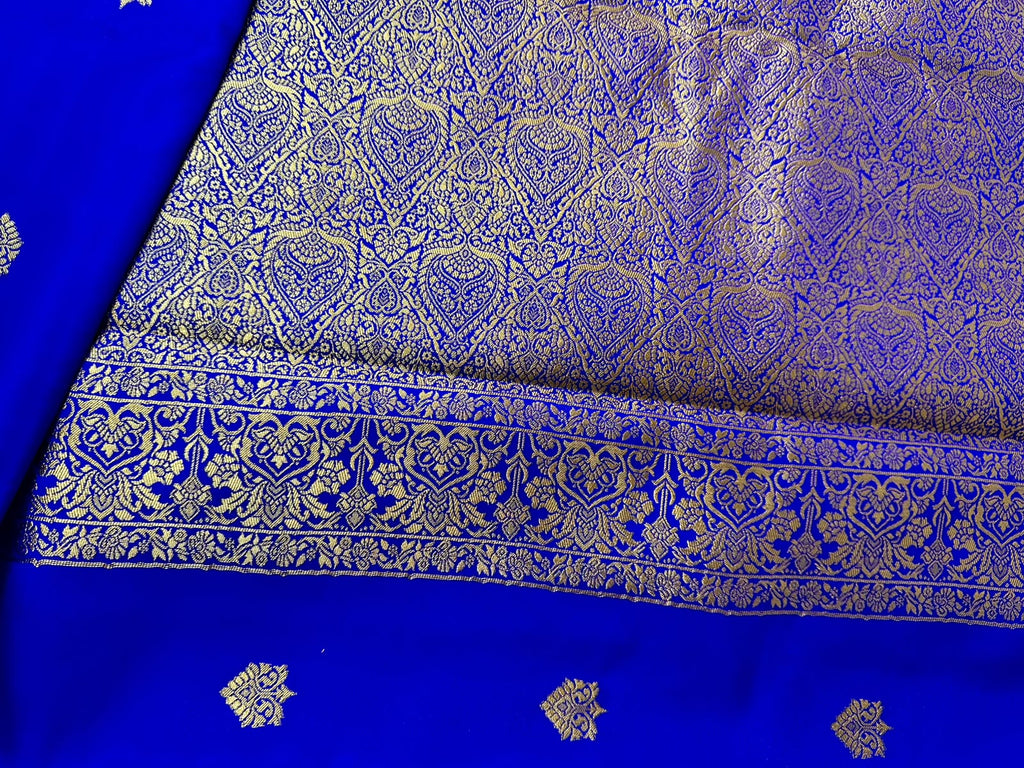 Royal Blue Semi-Silk Mysore Saree with Gold Woven Motifs