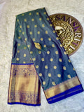 Teal Blue Semi-Silk Kancheepuram Saree with Gold Zari Border