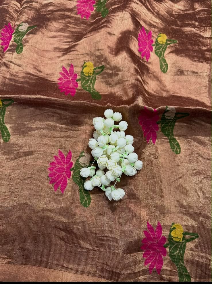 Chocolate Brown Linen Silk Saree with Handwoven Lotus Motifs