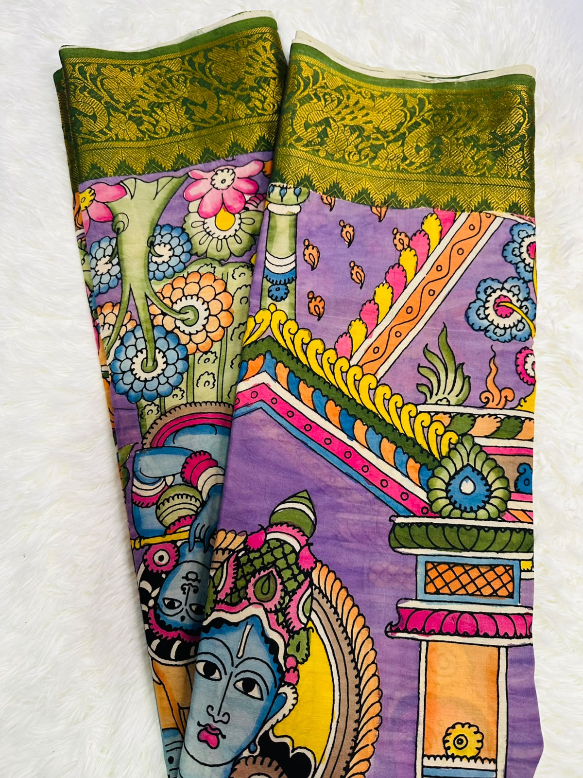 Hand-Painted Pen Kalamkari Bangalore Silk Saree – Srikalahasti, Andhra Pradesh
