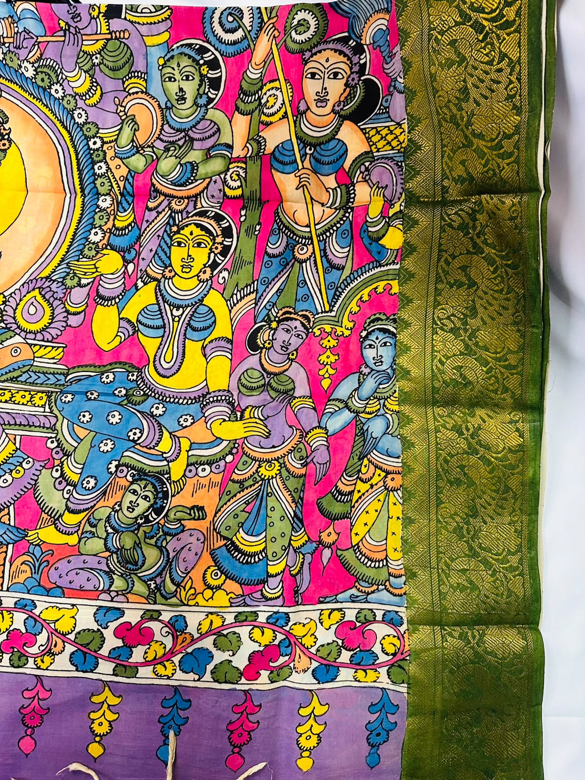 Hand-Painted Pen Kalamkari Bangalore Silk Saree – Srikalahasti, Andhra Pradesh