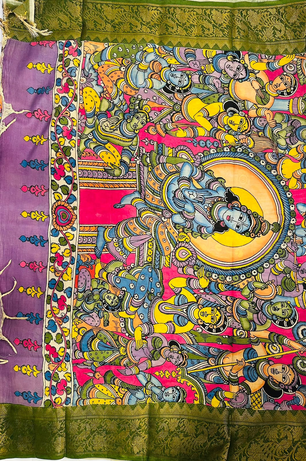 Hand-Painted Pen Kalamkari Bangalore Silk Saree – Srikalahasti, Andhra Pradesh