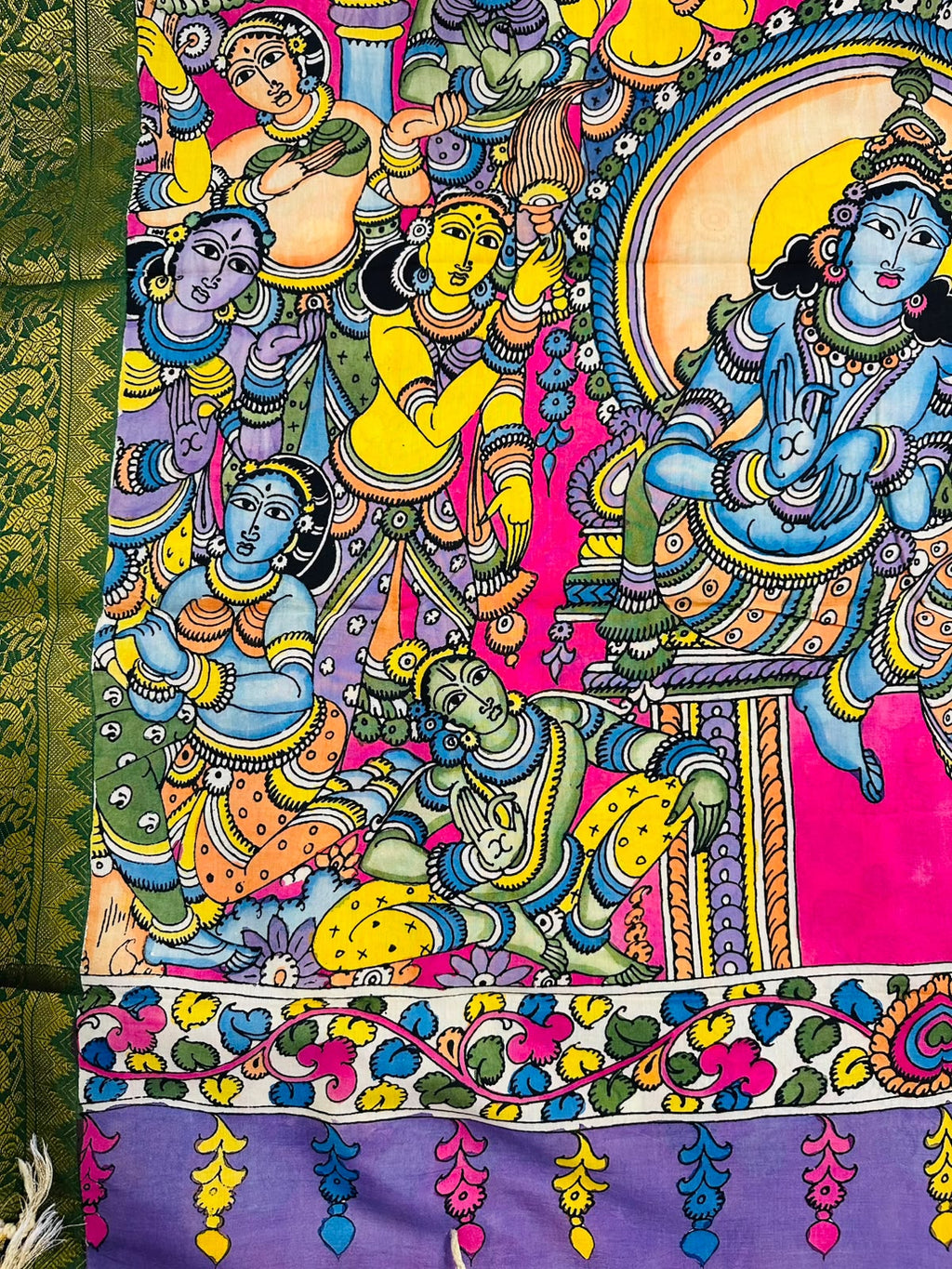 Hand-Painted Pen Kalamkari Bangalore Silk Saree – Srikalahasti, Andhra Pradesh