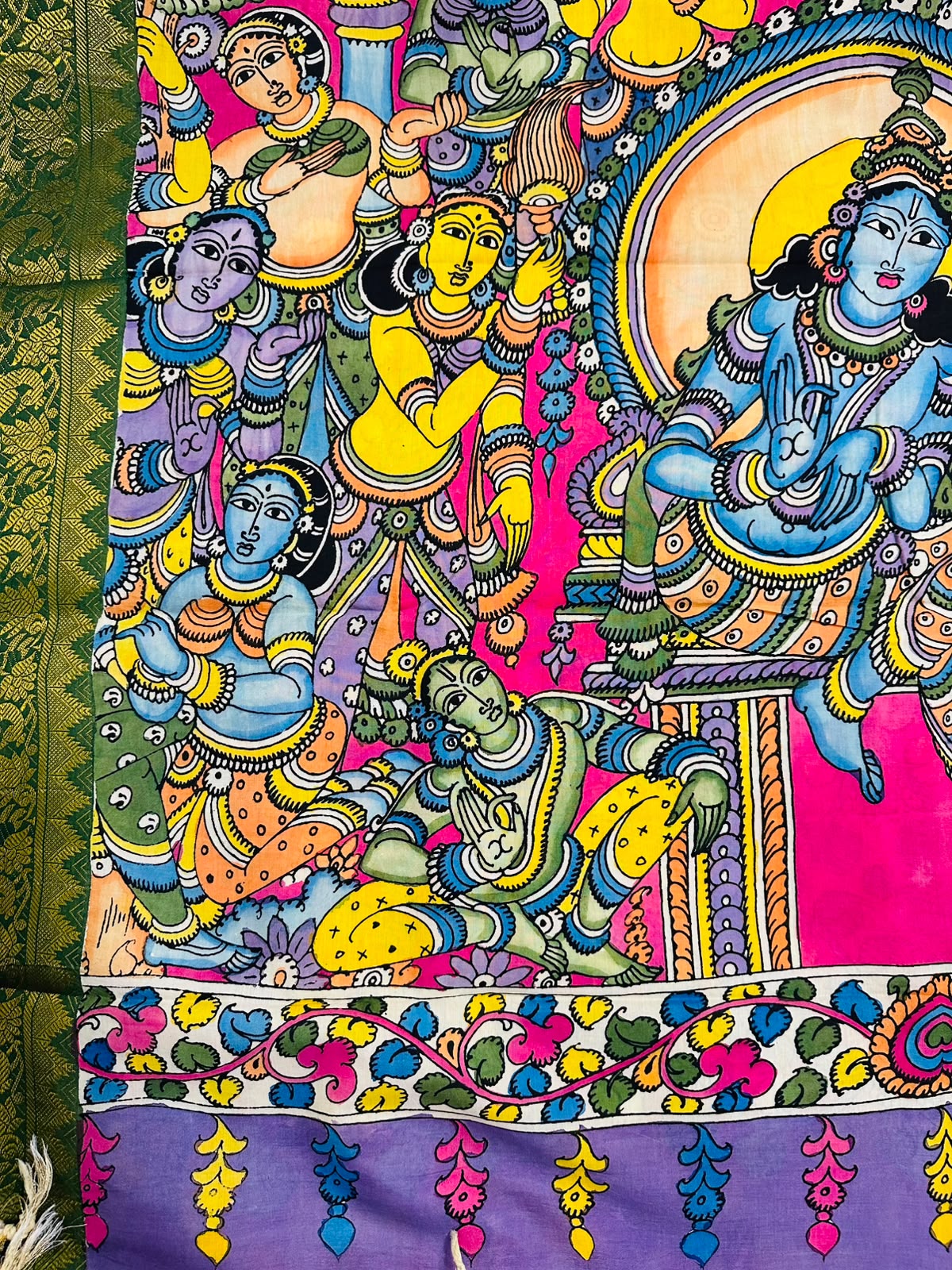 Hand-Painted Pen Kalamkari Bangalore Silk Saree – Srikalahasti, Andhra Pradesh
