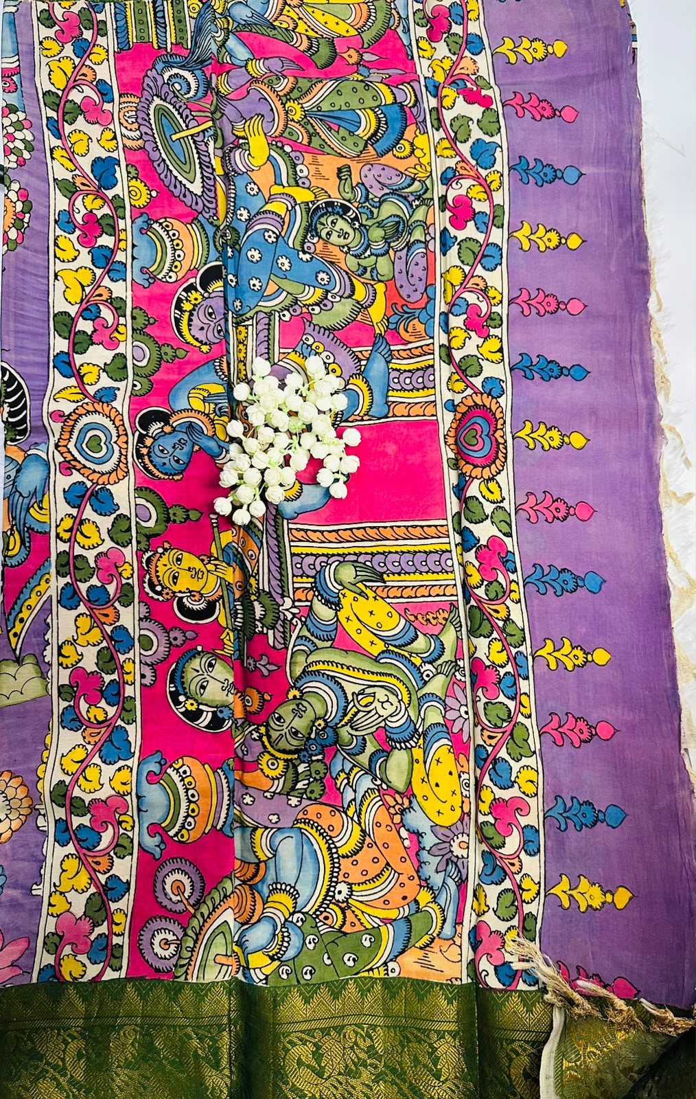 Hand-Painted Pen Kalamkari Bangalore Silk Saree – Srikalahasti, Andhra Pradesh