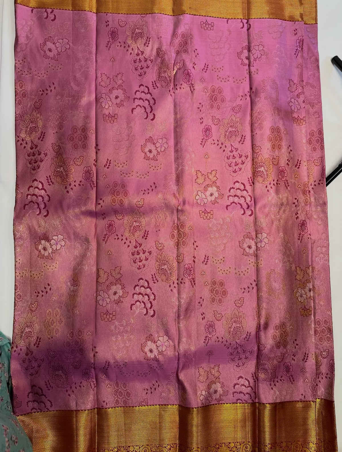 Pure Kanjeevaram Silk Bridal Saree – Rose Pink with Antique Gold Zari Weaving