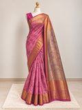 Pure Kanjeevaram Silk Bridal Saree – Rose Pink with Antique Gold Zari Weaving