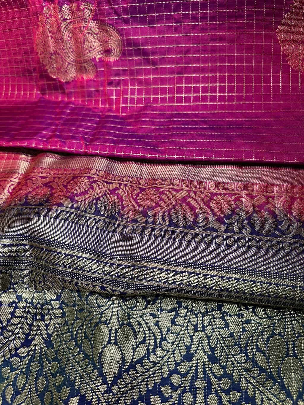Magenta Kancheepuram Handloom Semi Silk Saree with Gold Zari Border