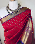 Red Semi-Silk Kancheepuram Saree with Gold Zari & Purple Border