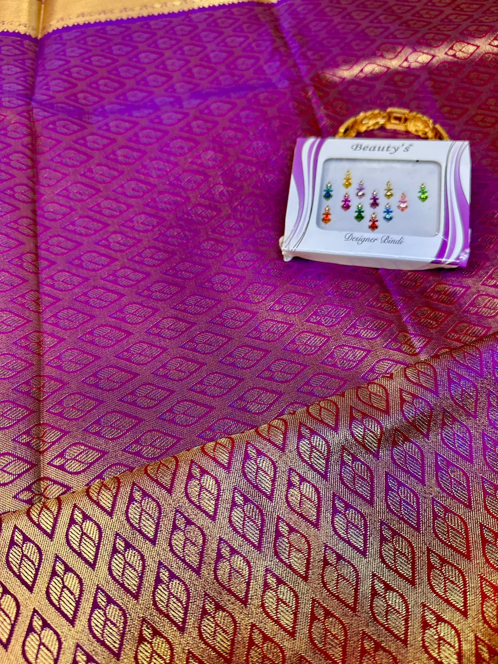Red Semi-Silk Kancheepuram Saree with Gold Zari & Purple Border
